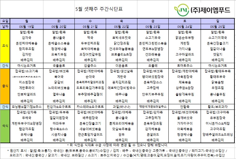 신월실버요양원 주간식단표(25.05.19~25.05.25) 1쪽
