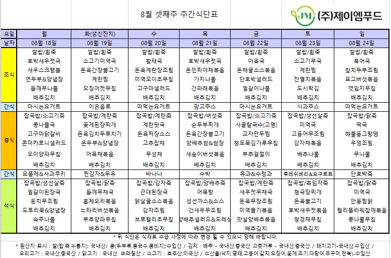 신월실버요양원 주간식단표(25.08.18~25.08.24) 1쪽